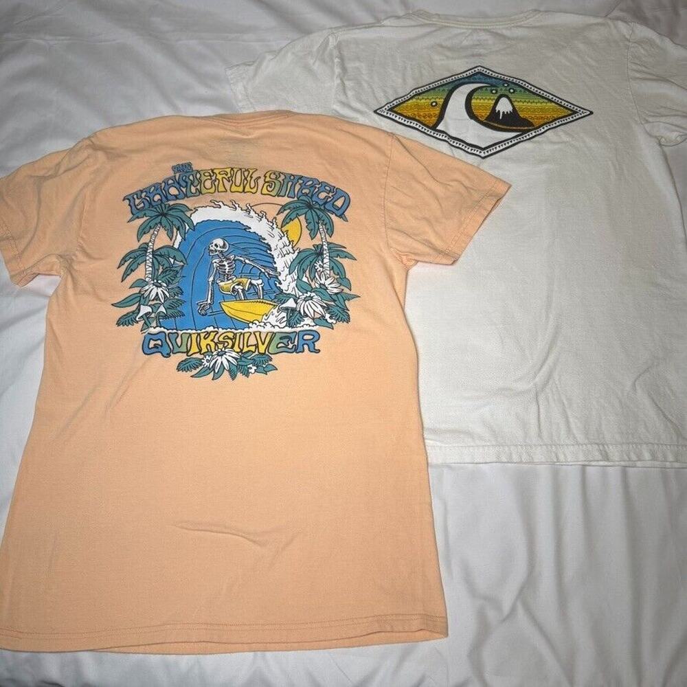 Quiksilver Men Small Graphic Logo Tee Orange White Lot of 2